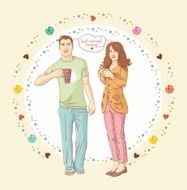 Portrait of a happy young couple drinking coffee together