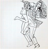 Young couple having fun sketch illustration N2