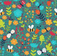 Seamless pattern in vector made of flowers butterflies and bees N2