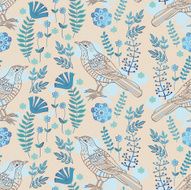 delicate vintage pattern with birds and flowers