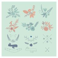 Hand Drawn vintage floral elements Set of flowers N5