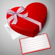 Vector realistic blank bright red heart shape box with envelope