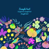 Vector floral design element with flowers and birds