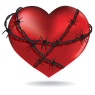 Red heart with barbed metal wire