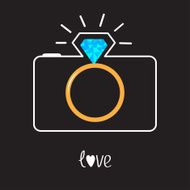 Photo camera and Diamond shining flash Gold wedding ring lens