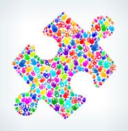 Puzzle Piece on Hands Pattern White Background N2