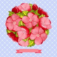 Round vintage watercolor bouquet of pink flowers