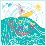 Cute summer greeting card with surfing bunny N2