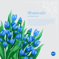 Blue tulip floral watercolor frame