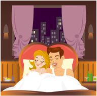 Couple in separate beds but smiling at each other