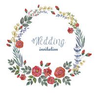 Vector Watercolor Wreath with Roses and Herbs