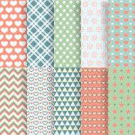 Collection of Chic Vector Seamless patterns Heart flower dot shape