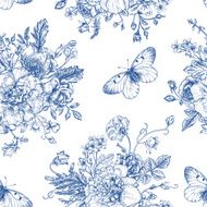 Seamless pattern flowers and butterflies N5