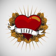 Heart with ribbon on the wreath of roses