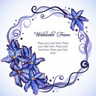 Watercolor floral frame of purple iris N2