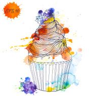 Hand painted watercolor blackberry muffin Vector illustration