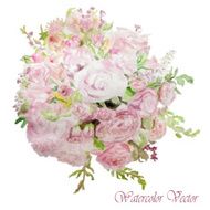 Vector bouquet of pink yellow and white roses N2