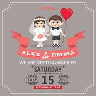 Wedding invitation with cartoon European baby bride and groom N2