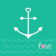 Anchor with shapes of heart and dash line waves Love