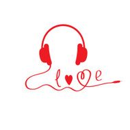 Red headphones White background Love card