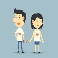 Happy couple in love with playing song