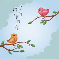 Two birds on a branch in vector