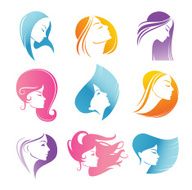 Girls portrait - vector silhouette icons N2