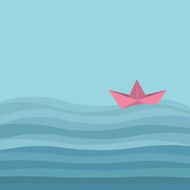 Origami paper boat and ocean sea waves Flat design Love