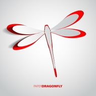 Greeting card with paper red dragonfly - vector illustration