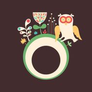 Colorful banner with owl and flowers on dark background N2