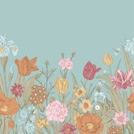 Spring flowers Seamless floral border N4