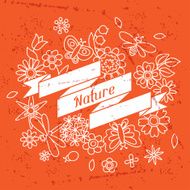 Card with beautiful simple flowers beetles and butterflies N9