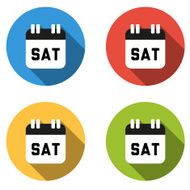 Collection of 4 isolated flat colorful buttons for Saturday (cal N2