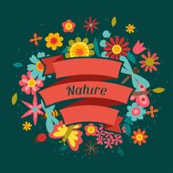 Card with beautiful simple flowers beetles and butterflies N10