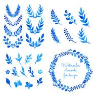 Set of watercolor wreaths and laurels