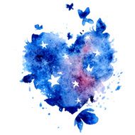 Watercolor vector illustration - heart with stars and butterflies
