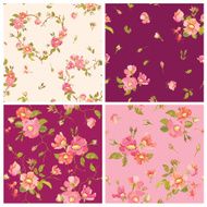 Set of Roses Background - Seamless Floral Shabby Chic Pattern