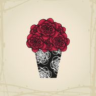 Hand drawn doodle roses in tattoo style and black vase