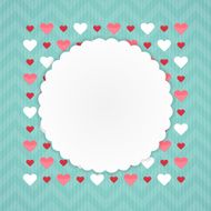Greeting card with hearts on a blue