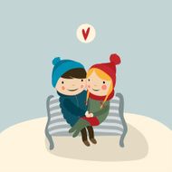 cute valentine couple sitting on the bench N2