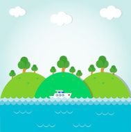 boat on a background of mountains