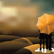 Couple walking towards Cloudy sky background