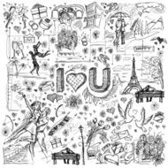 Vector sketch frame background with love story elements N3