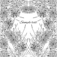 Background with flowers and grass monochrome
