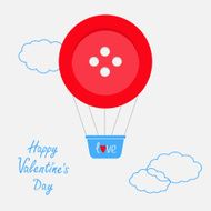Hot air balloon red button Flat design Valentines day