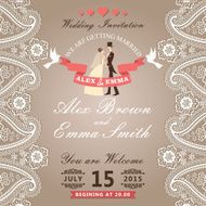 Vintage wedding invitation with Paisley border lace groom bride