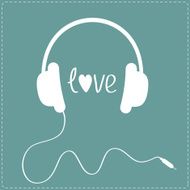 White headphones with cord Dash line Love card