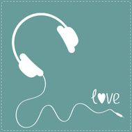 White headphones with cord Blue background Dash line Love