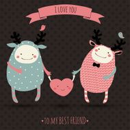 cute romantic cartoon card with lovely monsters N4