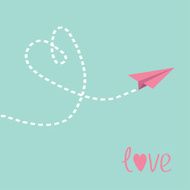 Flying paper plane Heart in the sky Love card